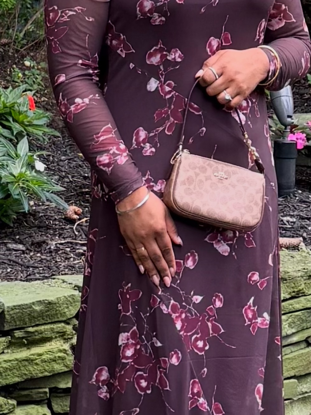 Women’s Floral Long Sleeve Maxi Dress - Plum Floral